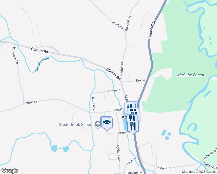 map of restaurants, bars, coffee shops, grocery stores, and more near 10 Grove Street in Antrim