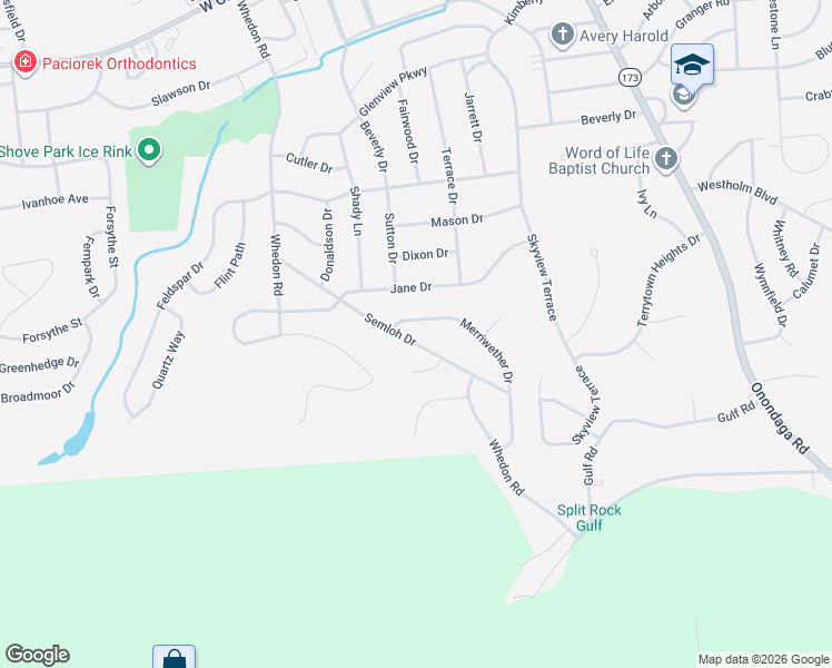 map of restaurants, bars, coffee shops, grocery stores, and more near 102 Preston Circle in Syracuse