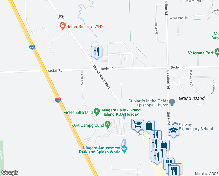 map of restaurants, bars, coffee shops, grocery stores, and more near 2660 Grand Island Boulevard in Grand Island