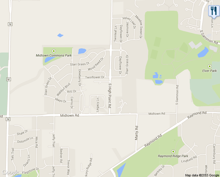 map of restaurants, bars, coffee shops, grocery stores, and more near 3194 South High Point Road in Madison