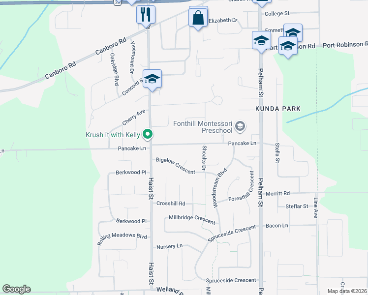map of restaurants, bars, coffee shops, grocery stores, and more near 34 Pancake Lane in Pelham