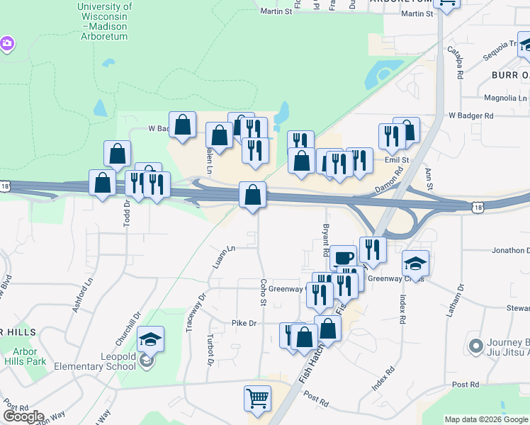 map of restaurants, bars, coffee shops, grocery stores, and more near 2009 West Beltline Highway in Madison