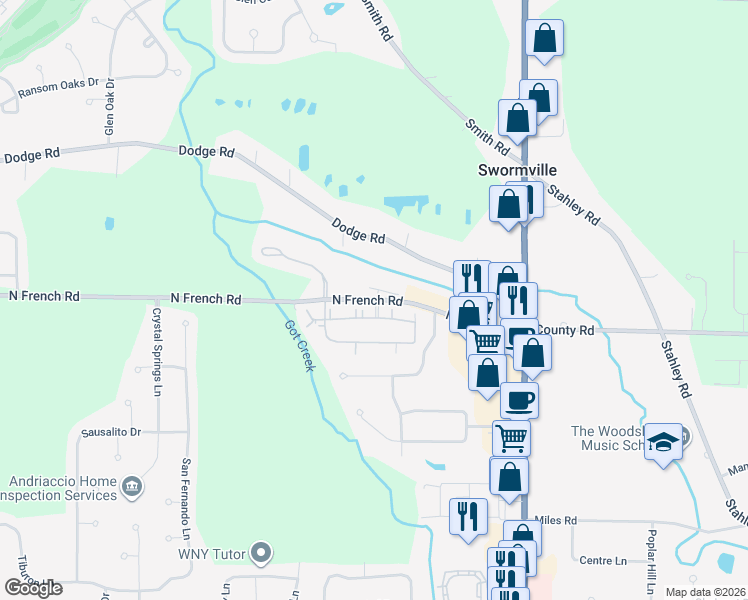 map of restaurants, bars, coffee shops, grocery stores, and more near 4620 North French Road in East Amherst