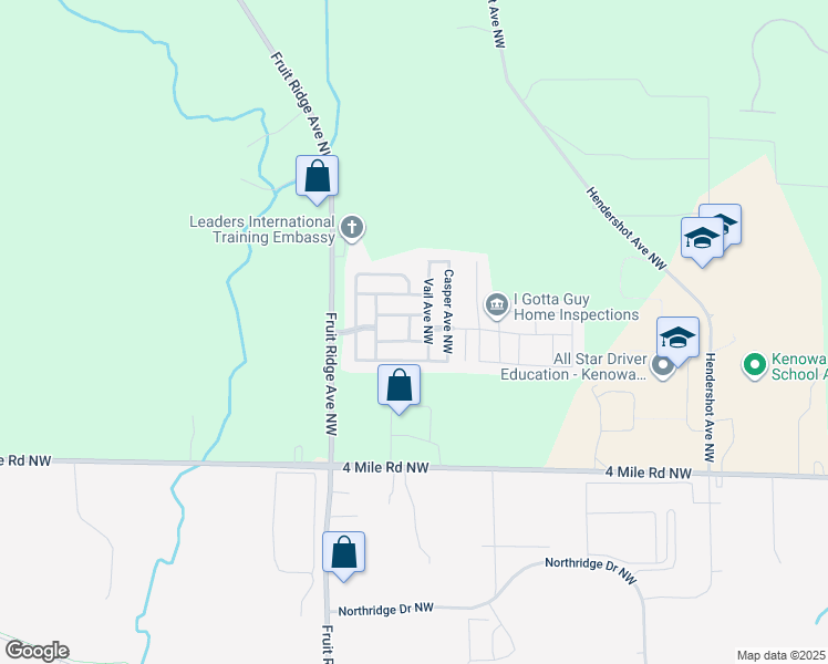 map of restaurants, bars, coffee shops, grocery stores, and more near 3834 Squaw Valley Lane Northwest in Grand Rapids