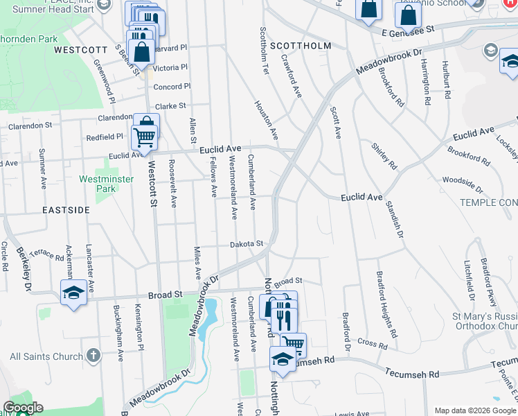 map of restaurants, bars, coffee shops, grocery stores, and more near in Syracuse