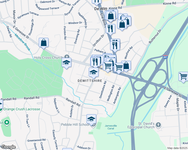 map of restaurants, bars, coffee shops, grocery stores, and more near 4304 East Genesee Street in Syracuse