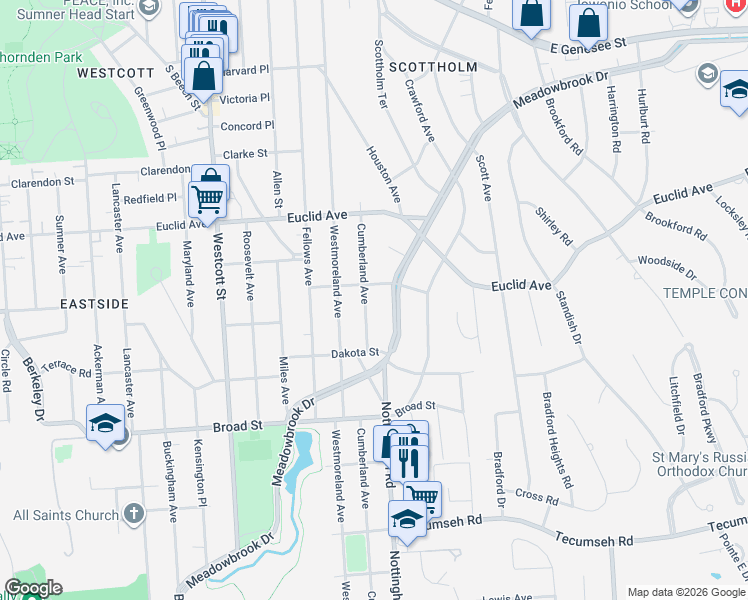 map of restaurants, bars, coffee shops, grocery stores, and more near in Syracuse