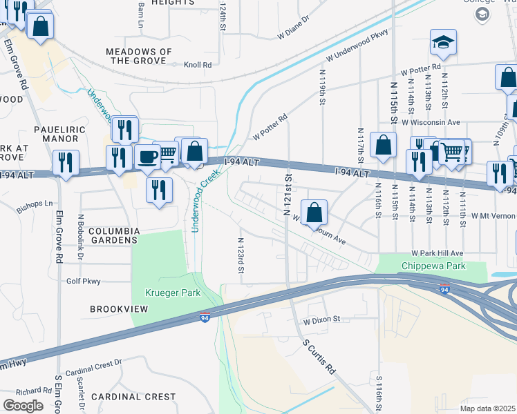 map of restaurants, bars, coffee shops, grocery stores, and more near 12307 West Dearbourn Avenue in Wauwatosa