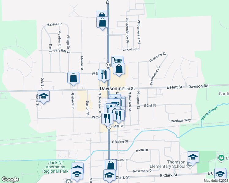 map of restaurants, bars, coffee shops, grocery stores, and more near 608 North State Road in Davison