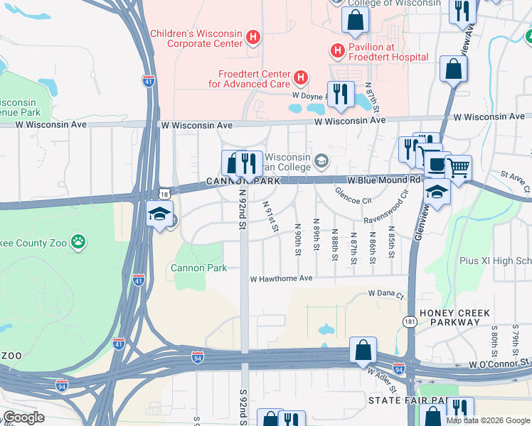 map of restaurants, bars, coffee shops, grocery stores, and more near 408 North 91st Street in Milwaukee