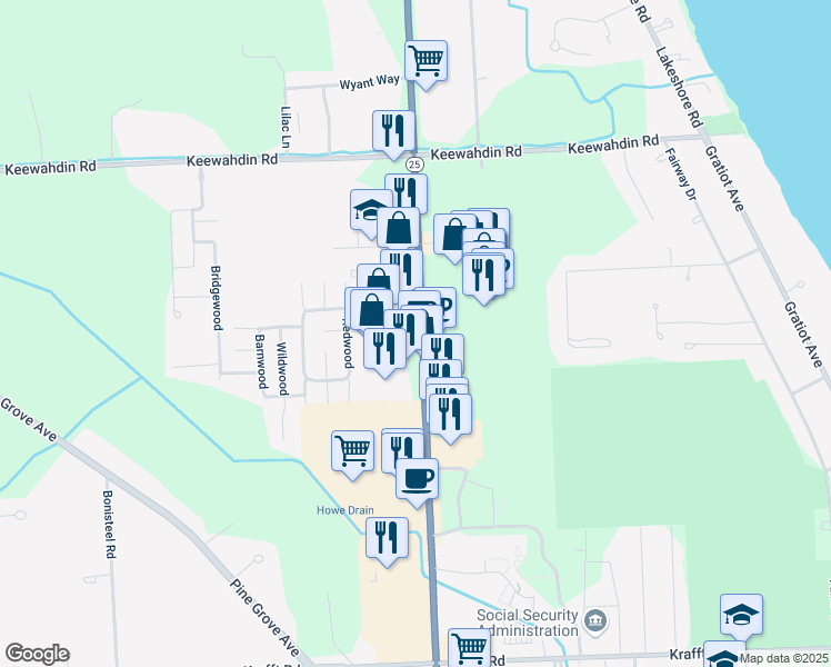 map of restaurants, bars, coffee shops, grocery stores, and more near 4355 24th Avenue in Fort Gratiot Township