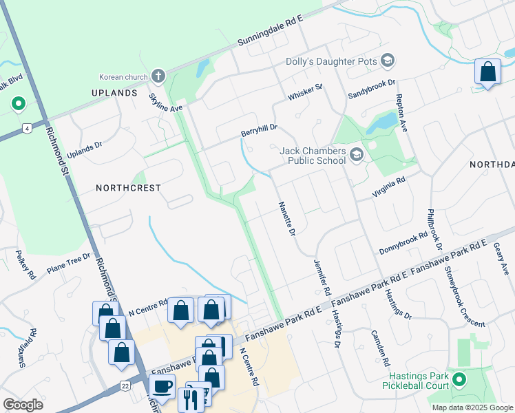 map of restaurants, bars, coffee shops, grocery stores, and more near 86 Pine Ridge Grove in London