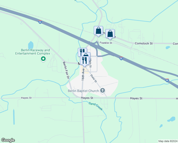 map of restaurants, bars, coffee shops, grocery stores, and more near State Street in Marne