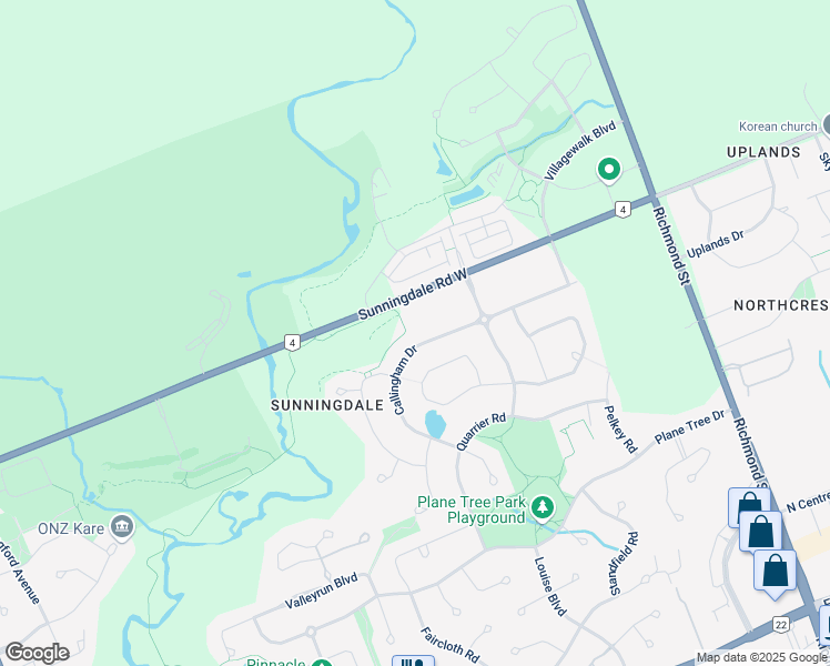 map of restaurants, bars, coffee shops, grocery stores, and more near 2215 Callingham Drive in London
