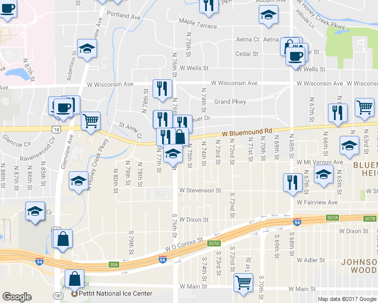 map of restaurants, bars, coffee shops, grocery stores, and more near 326 N 75th St in Milwaukee