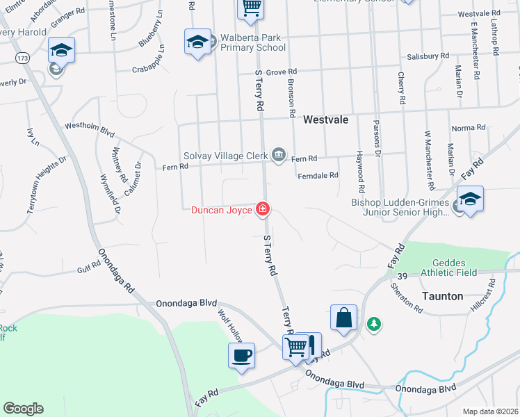 map of restaurants, bars, coffee shops, grocery stores, and more near 100 Stevens Avenue in Syracuse
