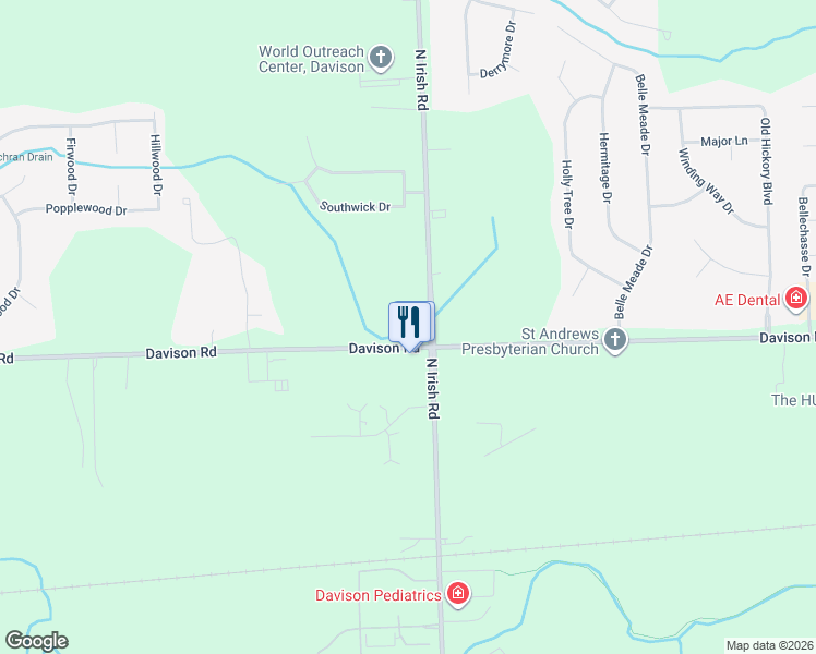 map of restaurants, bars, coffee shops, grocery stores, and more near 2061 North Irish Road in Davison