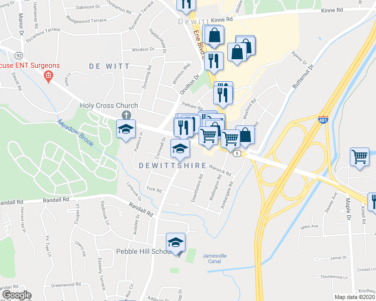 map of restaurants, bars, coffee shops, grocery stores, and more near in Onondaga County