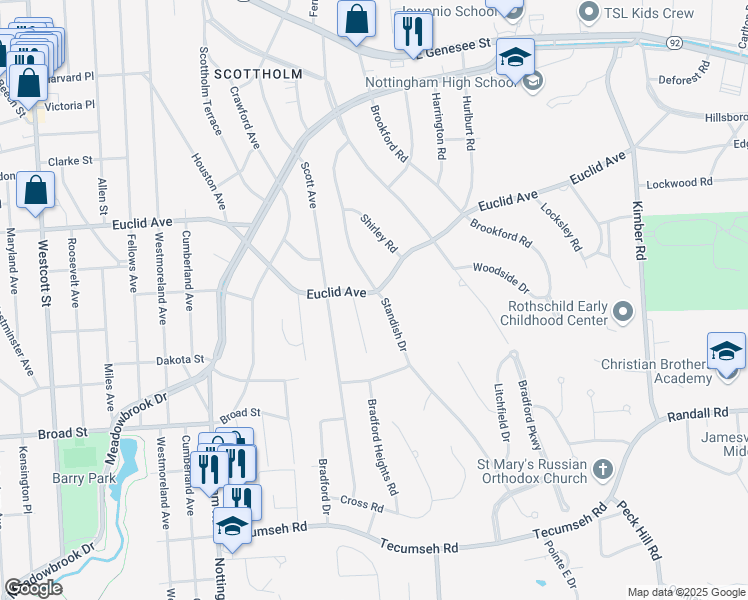 map of restaurants, bars, coffee shops, grocery stores, and more near 300 Standish Drive in Syracuse