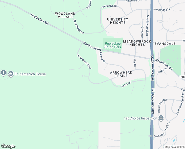 map of restaurants, bars, coffee shops, grocery stores, and more near W275N342 Arrowhead Trail in Waukesha