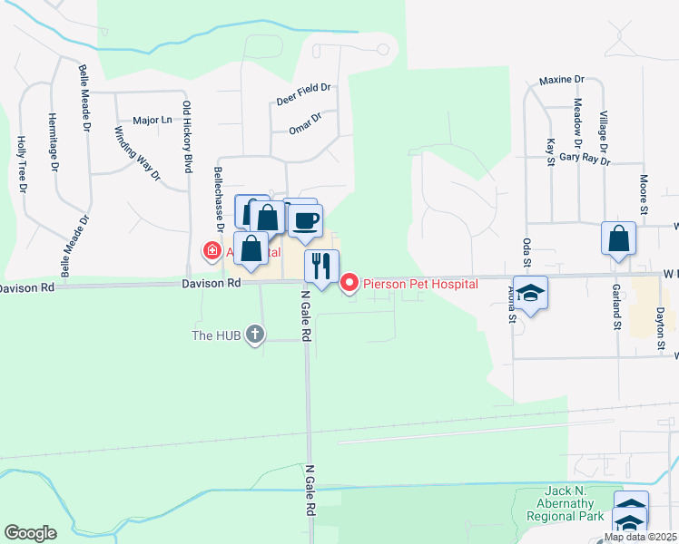 map of restaurants, bars, coffee shops, grocery stores, and more near 9039 Davison Road in Davison