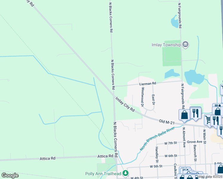 map of restaurants, bars, coffee shops, grocery stores, and more near 6491 West Imlay City Road in Imlay City
