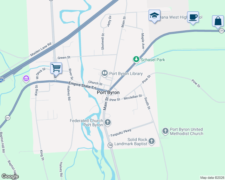 map of restaurants, bars, coffee shops, grocery stores, and more near 78 Utica Street in Port Byron