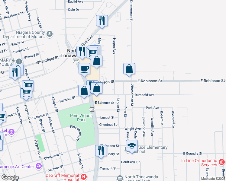 map of restaurants, bars, coffee shops, grocery stores, and more near 27 Hagen Avenue in North Tonawanda