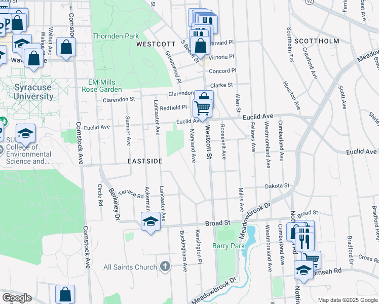 map of restaurants, bars, coffee shops, grocery stores, and more near 856 Maryland Avenue in Syracuse