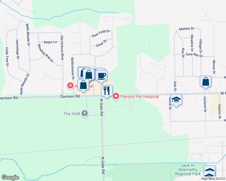 map of restaurants, bars, coffee shops, grocery stores, and more near 9039 Davison Rd in Davison