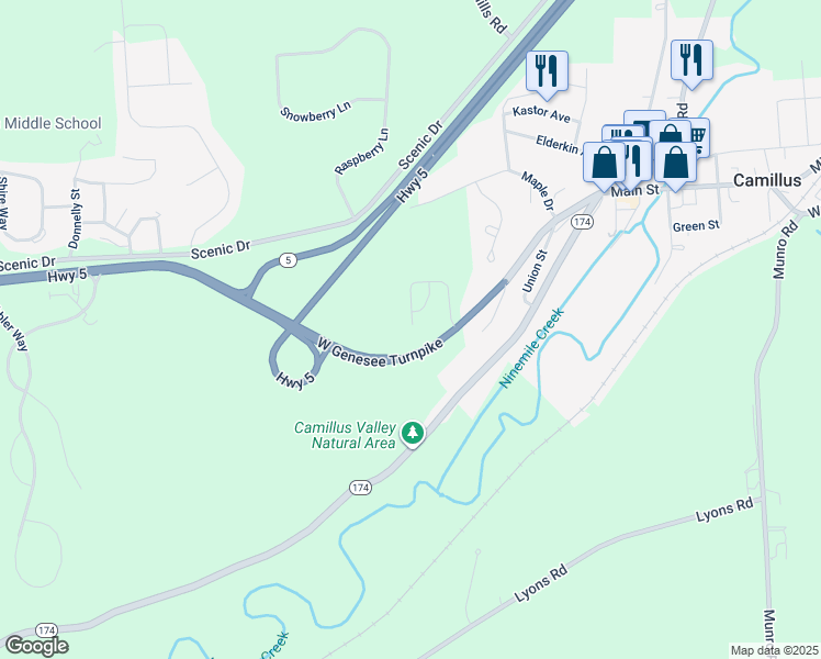 map of restaurants, bars, coffee shops, grocery stores, and more near 232 Camillus Drive in Camillus