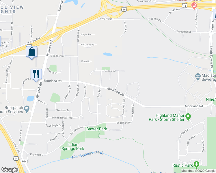 map of restaurants, bars, coffee shops, grocery stores, and more near 910 Moorland Road in Madison