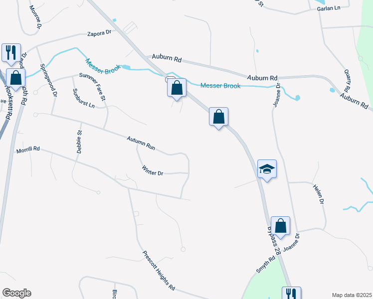 map of restaurants, bars, coffee shops, grocery stores, and more near 45 Autumn Run in Hooksett
