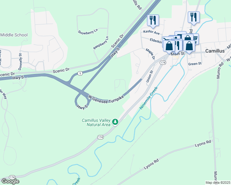 map of restaurants, bars, coffee shops, grocery stores, and more near 234 Camillus Drive in Camillus