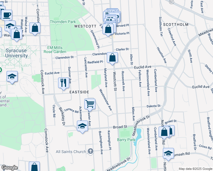 map of restaurants, bars, coffee shops, grocery stores, and more near 856 Maryland Avenue in Syracuse