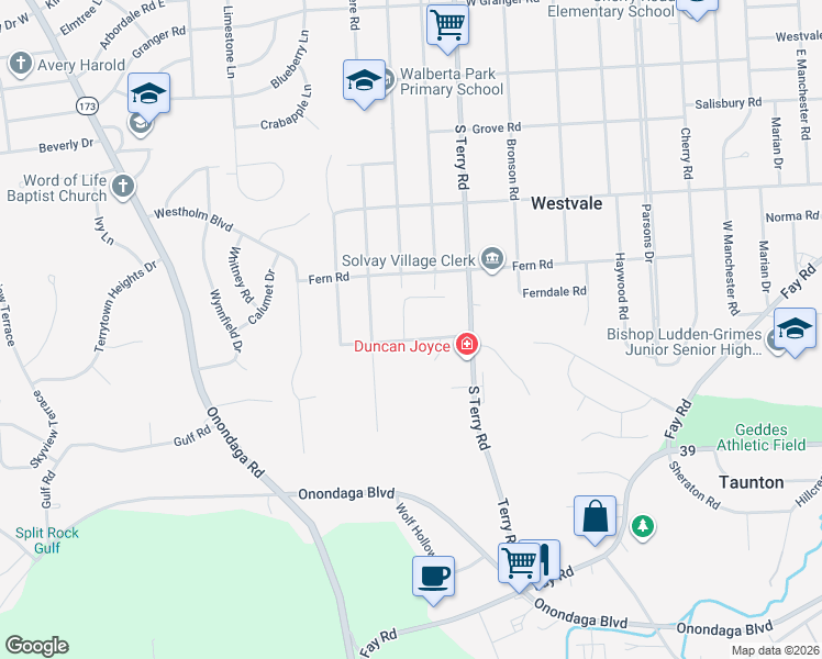map of restaurants, bars, coffee shops, grocery stores, and more near 300 Steven Terrace in Syracuse