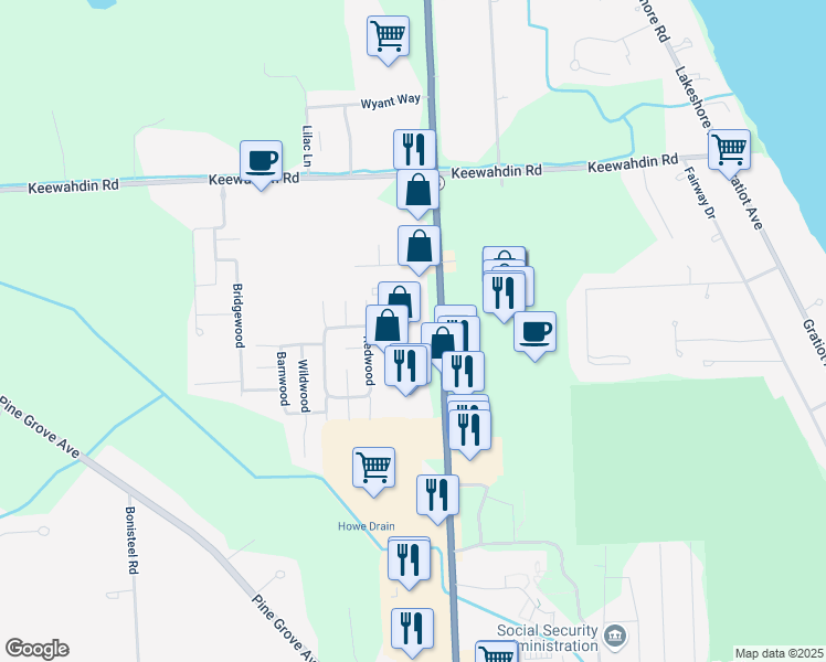 map of restaurants, bars, coffee shops, grocery stores, and more near 4355 24th Avenue in Fort Gratiot Township