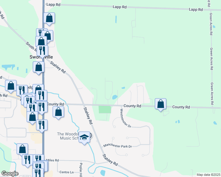 map of restaurants, bars, coffee shops, grocery stores, and more near 6818 Ava Lane in East Amherst