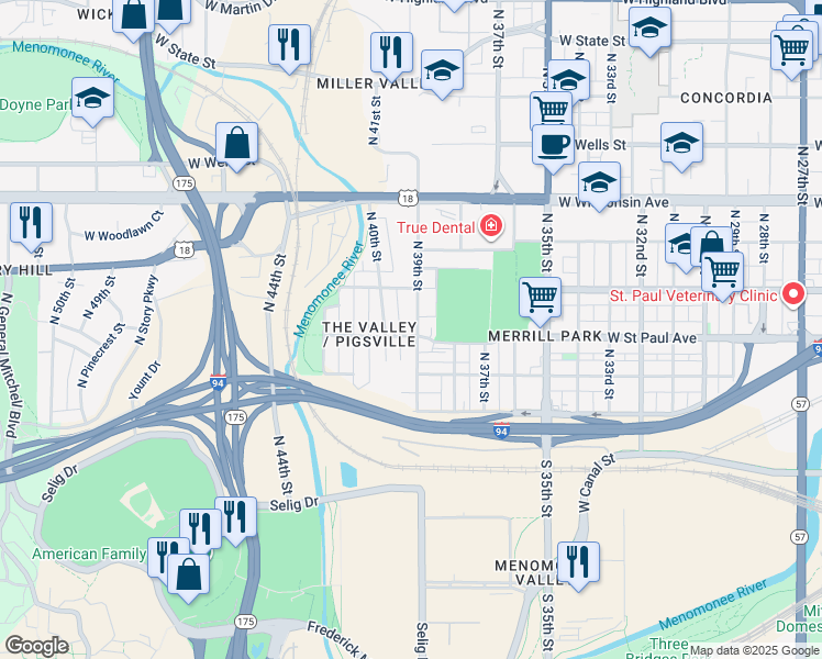 map of restaurants, bars, coffee shops, grocery stores, and more near 403 North 39th Street in Milwaukee