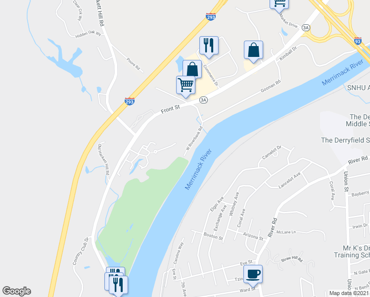 map of restaurants, bars, coffee shops, grocery stores, and more near 108 Golfview Drive in Manchester