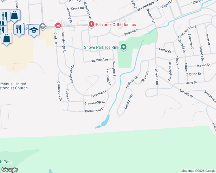 map of restaurants, bars, coffee shops, grocery stores, and more near 122 Fernpark Dr in Camillus