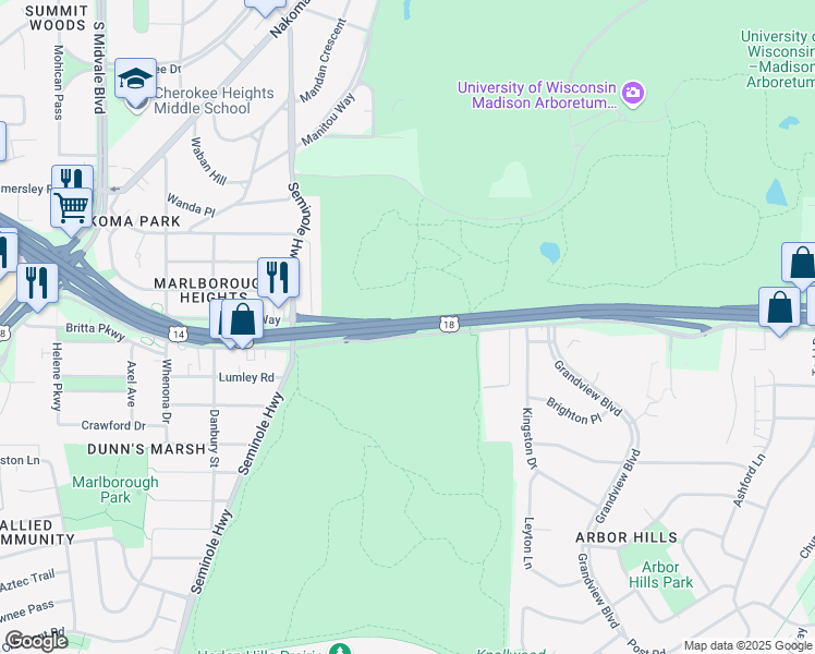 map of restaurants, bars, coffee shops, grocery stores, and more near West Beltline Highway in Madison