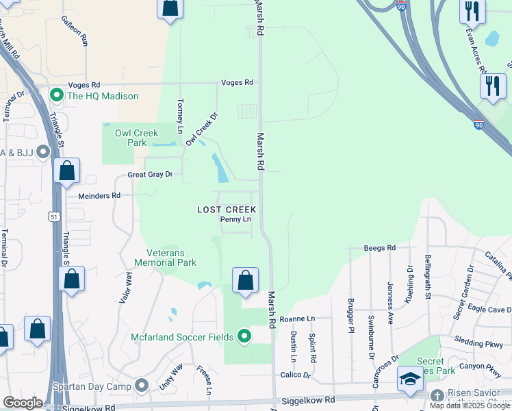 map of restaurants, bars, coffee shops, grocery stores, and more near 5429 Imagine Street in Madison
