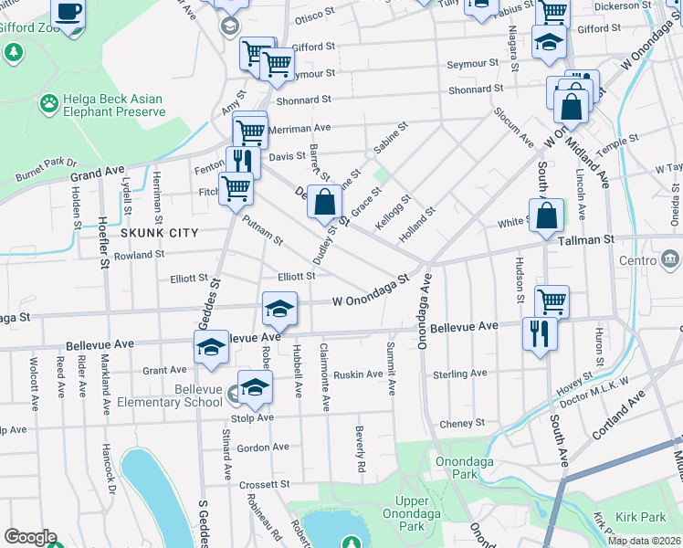 map of restaurants, bars, coffee shops, grocery stores, and more near 124 Putnam Street in Syracuse