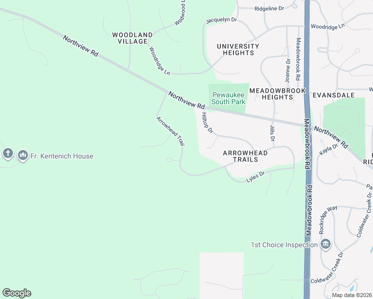 map of restaurants, bars, coffee shops, grocery stores, and more near W275N342 Arrowhead Trail in Waukesha