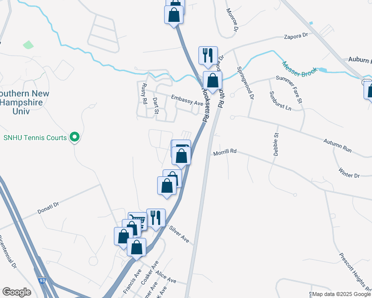 map of restaurants, bars, coffee shops, grocery stores, and more near 1160 Hooksett Road in Hooksett