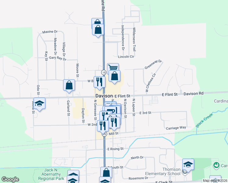 map of restaurants, bars, coffee shops, grocery stores, and more near 608 North State Road in Davison