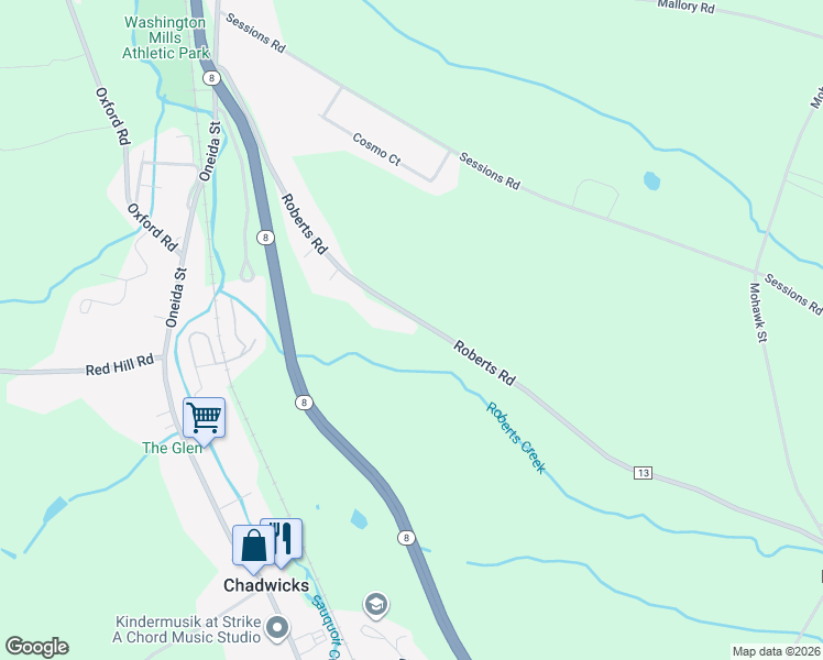 map of restaurants, bars, coffee shops, grocery stores, and more near 9422 Roberts Rd in Sauquoit
