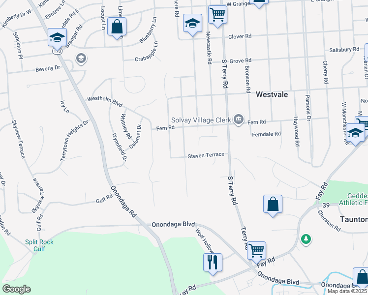 map of restaurants, bars, coffee shops, grocery stores, and more near 372 Woodland Road in Syracuse