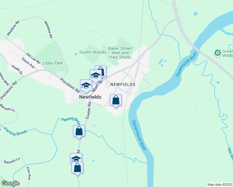 map of restaurants, bars, coffee shops, grocery stores, and more near 19 Pleasant Street in Newfields